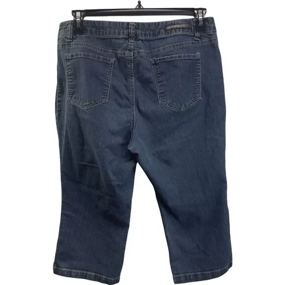 Baccini Capri Crop Pants‎ Jeans Rhinestone Buttons 16 P Stretch Dark Wash Womans - Picture 2 of 9
